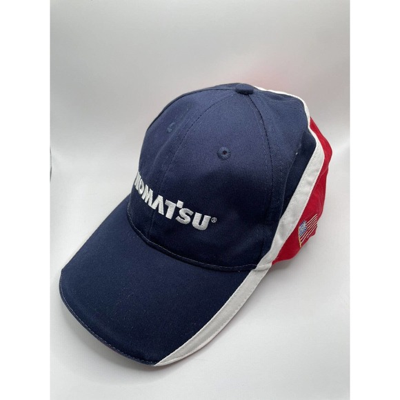 KOMATSU Trucker Hunting Hat Cap Embroidered Red White Blue Adjustable Strap - Picture 2 of 5